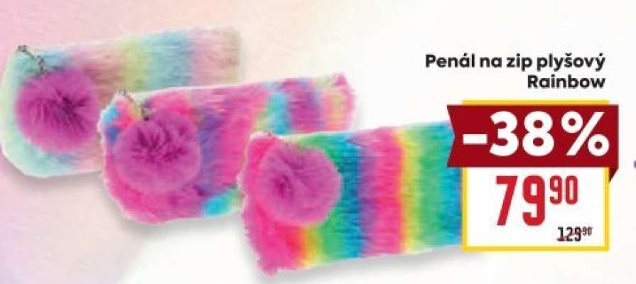 Penál na zip plyšový Rainbow