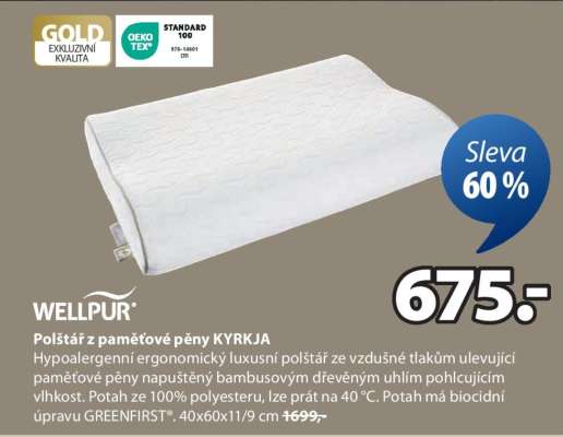 WELLPUR POLŠTÁŘ Z PAMĚŤOVÉ PĚNY KYRKJA