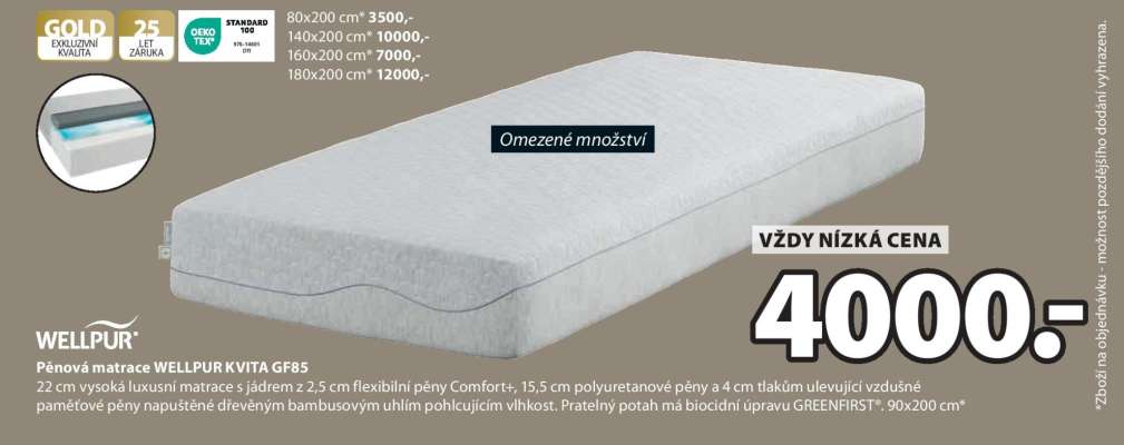 WELLPUR Pěnová matrace KVITA 6F85
