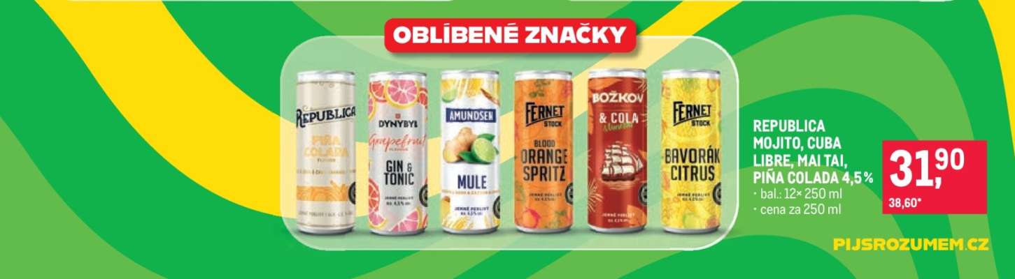 REPUBLIKA MOJITO, CUBA LIBRE, MAI TAI, PIŇA COLADA, 4,5%