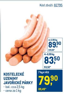 KOSTELECKÉ UZENINY JAVOŘICKÉ PÁRKY