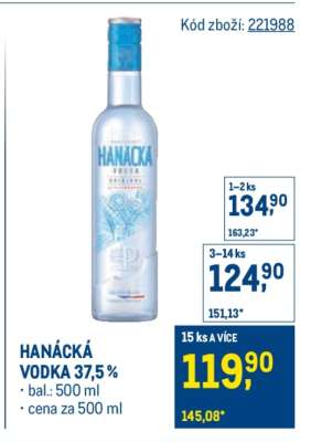 Hanácká Vodka 37,5 %