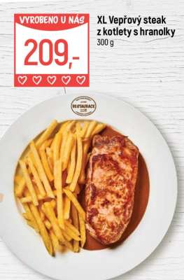 XL Vepřový steak z kotlety s hranolky