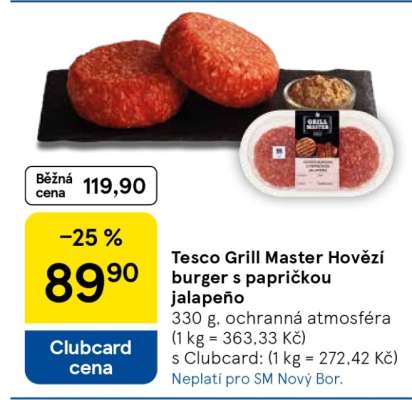 Tesco Grill Master Hovězí burger s papričkou Jalapeño