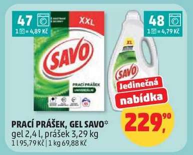 Prací prášek, gel Savo