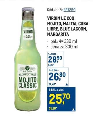 VIRGIN LE COQ MOJITO, MAI TAI, CUBA LIBRE, BLUE LAGOON, MARGARITA