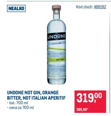 UNDONE NOT GIN, ORANGE BITTER, NOT ITALIAN APERITIF