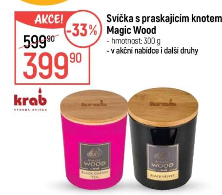 Svíčka s praskajícím knotem Magic Wood