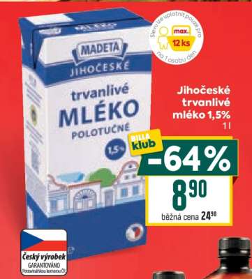 Jihočeské trvanlivé mléko 1,5%