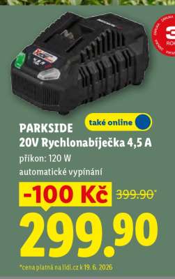 Parkside 20V Rychlonabíječka 4,5 A
