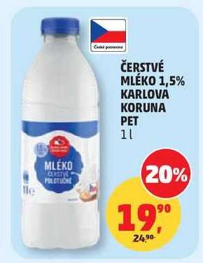 Čerstvé mléko 1,5% Karlova Koruna PET