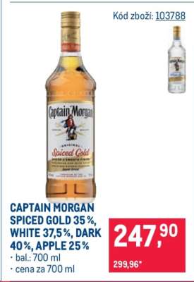 CAPTAIN MORGAN SPICED GOLD 35 %, WHITE 37,5 %, DARK 40 %, APPLE 25 %