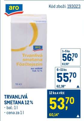 Trvanlivá smetana 12 %