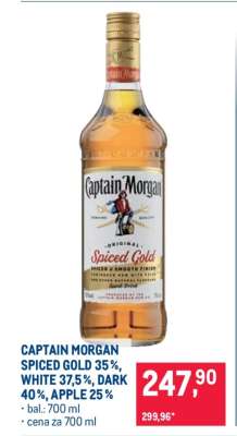 CAPTAIN MORGAN SPICED GOLD 35 %, WHITE 37,5 %, DARK 40 %, APPLE 25 %