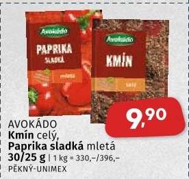 AVOKÁDO Kmín celý, Paprika sladká mletá