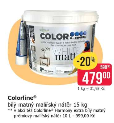 Colorline® bílý matný malířský nátěr 15 kg