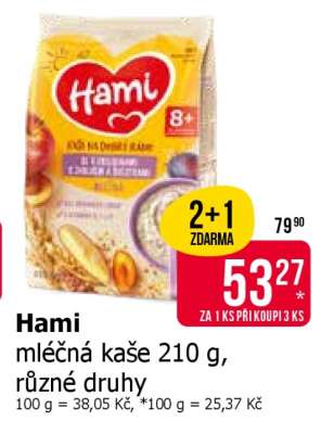 Hami mléčná kaše 210 g, různé druhy