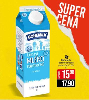 Bohemilk čerstvé mléko polotučné 1,5 %
