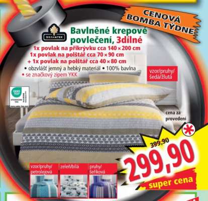 Bavlněné krepové povlečení, 3dílné