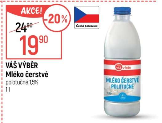 VÁŠ VÝBĚR Mléko čerstvé polotučné 1,5%