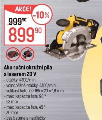 Aku ruční okružní pila s laserem 20 V