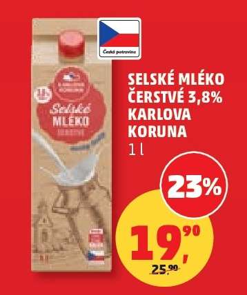 Selské mléko čerstvé 3,8% Karlova Koruna