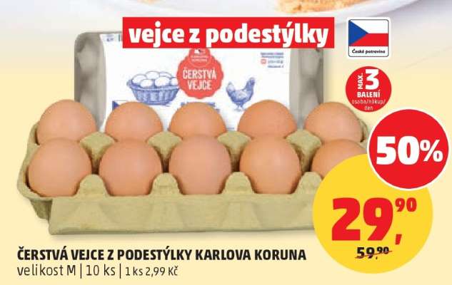 ČERSTVÁ VEJCE Z PODESTÝLKY KARLOVA KORUNA