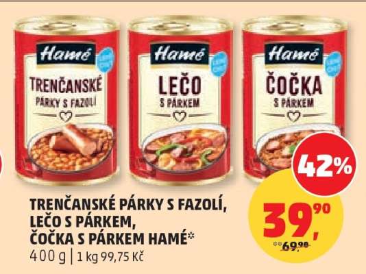 Trenčanské párky s fazolí, lečo s párkem, čočka s párkem Hamé