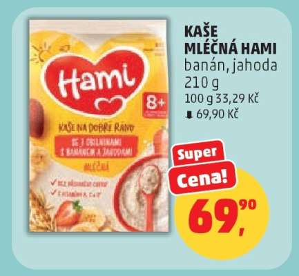 KAŠE MLÉČNÁ HAMI banán, jahoda 210 g