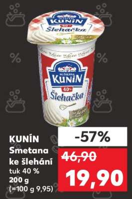 KUNÍN Smetana ke šlehání tuk 40% 200g