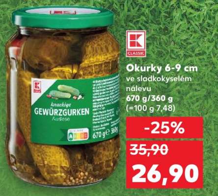 Okurky 6-9 cm ve sladkokyselém nálevu