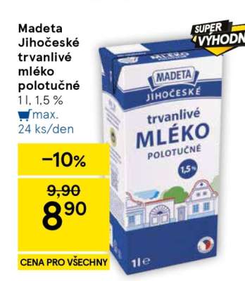 Madeta Jihočeské trvanlivé mléko polotučné