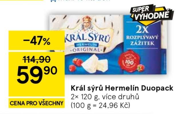 Král sýrů Hermelín duopack