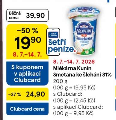 Mlékárna Kunín Smetana ke šlehání 31%