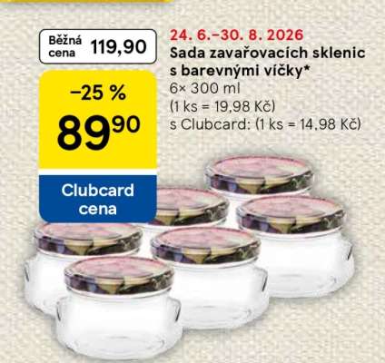 Sada zavařovacích sklenic s barevnými víčky