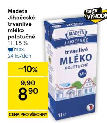 Madeta Jihočeské trvanlivé mléko polotučné