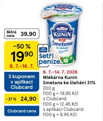 Mlékárna Kunín Smetana ke šlehání 31%