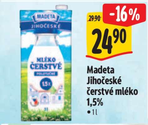 MADETA Jihočeské Čerstvé mléko 1,5%