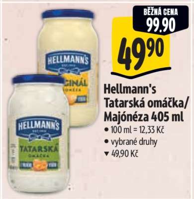 Hellmann’s tatarská omáčka, majonéza 405 ml