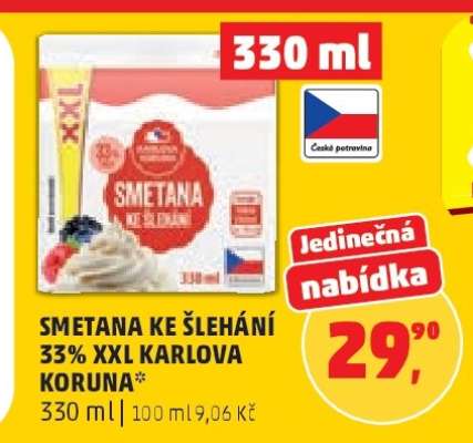 SMETANA KE ŠLEHÁNÍ 33% XXL KARLOVA KORUNA