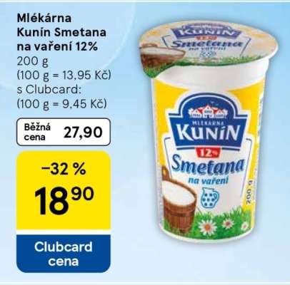 Mlékárna Kunín Smetana na vaření 12%