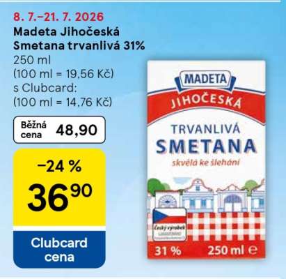 Madeta Jihočeská Smetana trvanlivá 31%