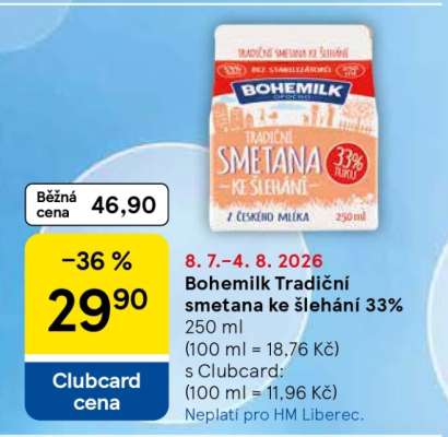 Bohemilk Tradiční smetana ke šlehání 33%