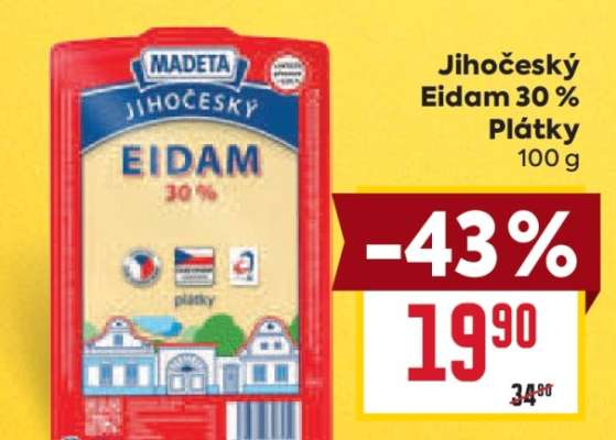 Jihočeský Eidam 30 % Plátky 100 g