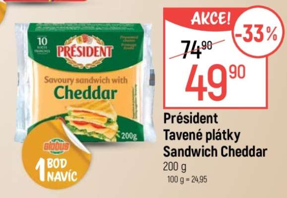 Président Tavené plátky Sandwich Cheddar
