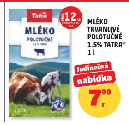 Mléko trvanlivé polotučné 1,5% Tatra