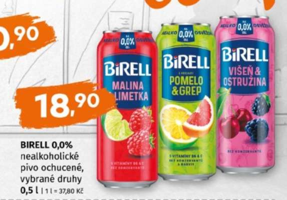 BIRELL 0,0% nealkoholické pivo ochucené, vybrané druhy