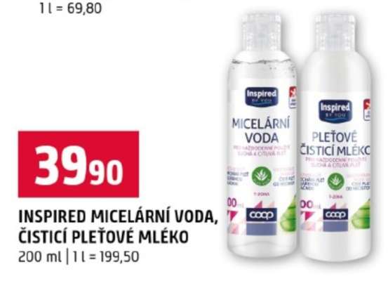INSPIRED MICELÁRNÍ VODA, ČISTICÍ PLEŤOVÉ MLÉKO