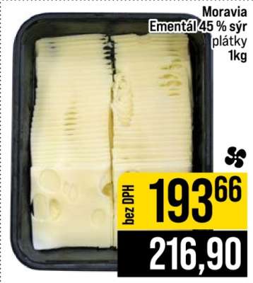 Moravia Ementál 45 % sýr plátky 1kg
