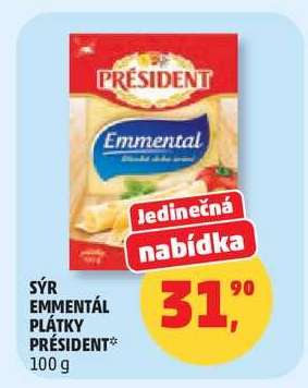 Sýr Emmentál plátky Président